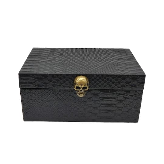 Black Faux Crocodile Embossed Decorative Box with Skull by Ashland®